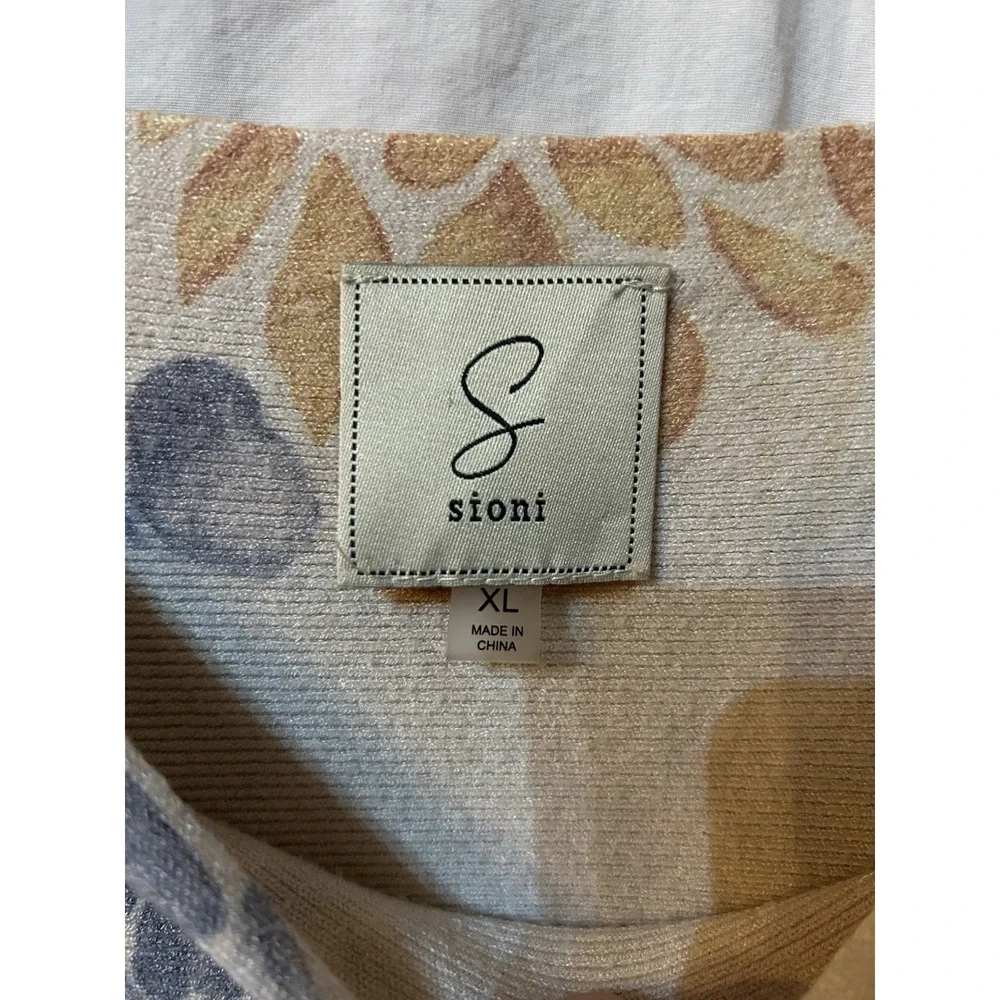 Sioni Sweater Womans XL Floral Print Tunic Light Tan Blue Gold - Picture 4 of 9
